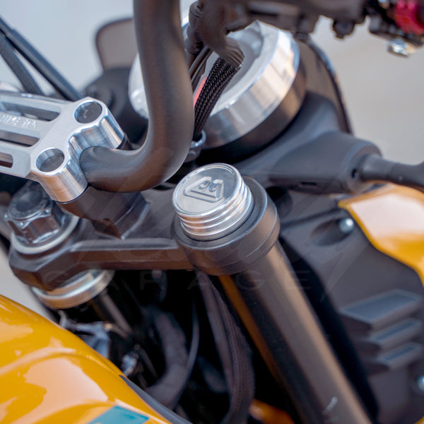 CHIMERA ENGINEERING BUTTON FRONT FORK COVER CAPS - CFMOTO PAPIO CL, PAPIO SS 126 (ALL YEARS)