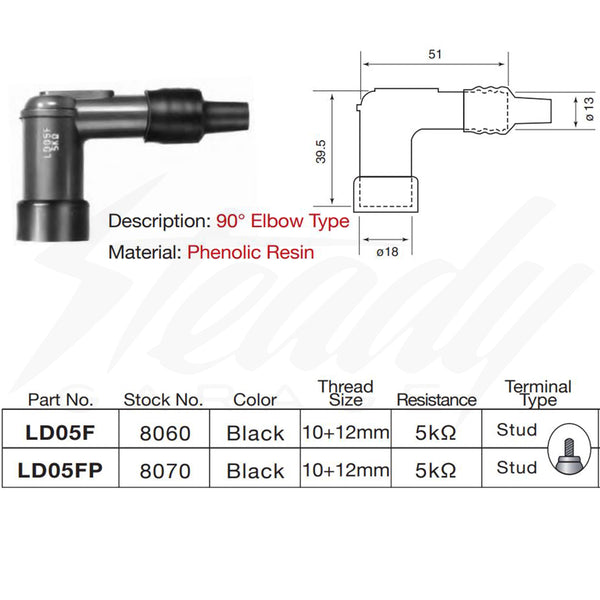 Black NGK Performance Spark Plug Cap 90 Degree - LD05F/LD05FP